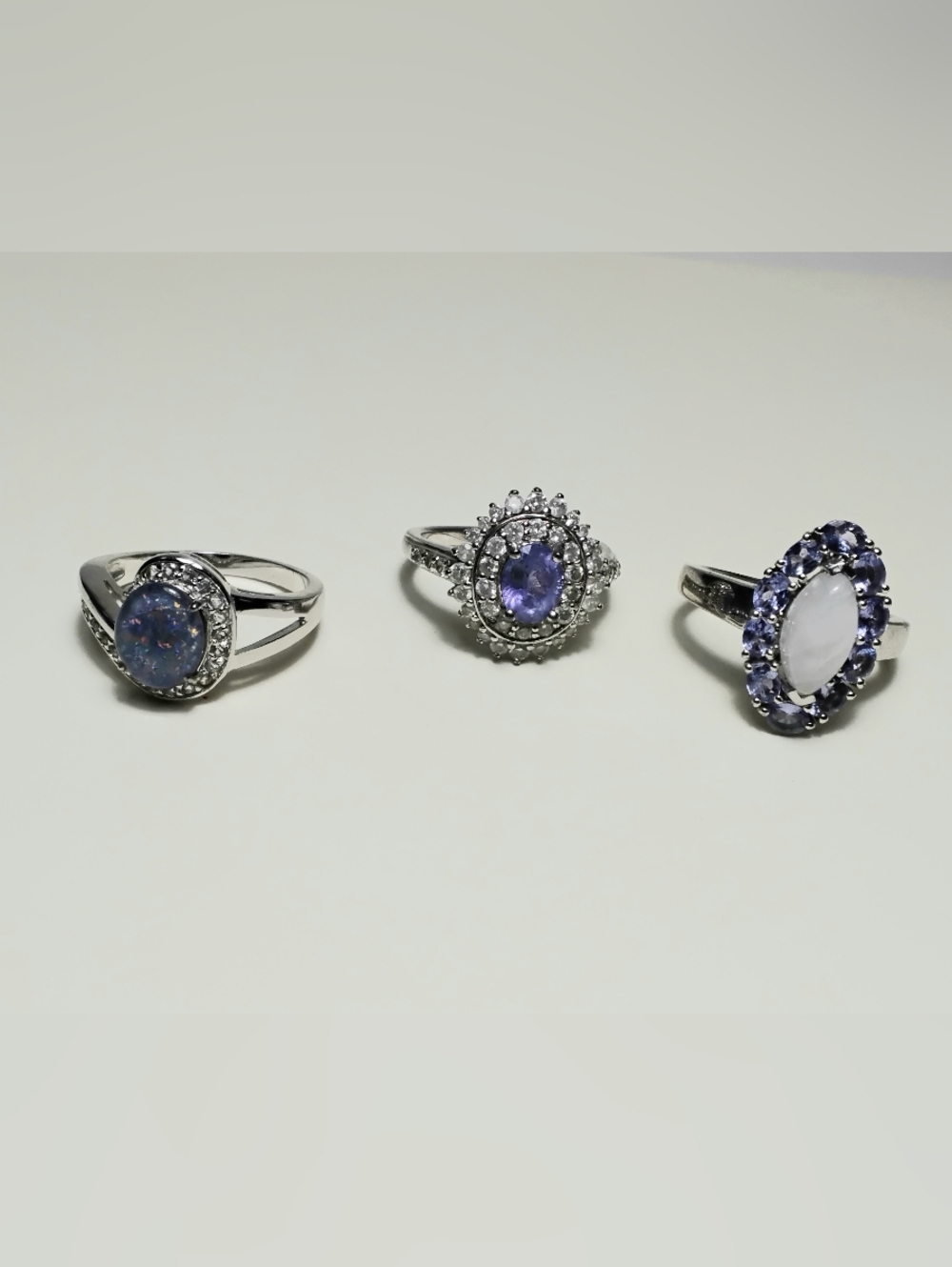 925 Silver 3 Ring Lot Blue Opal, Tanzanite Sz 8-1/2